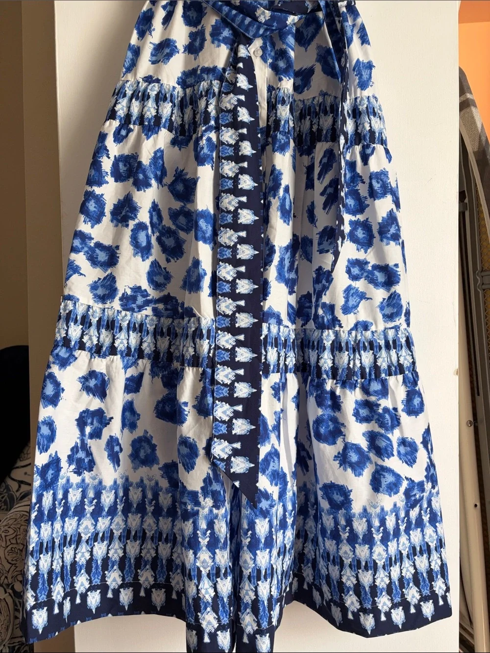 Abercrombie & Fitch White Maxi Dress with Blue Floral Print Size ST